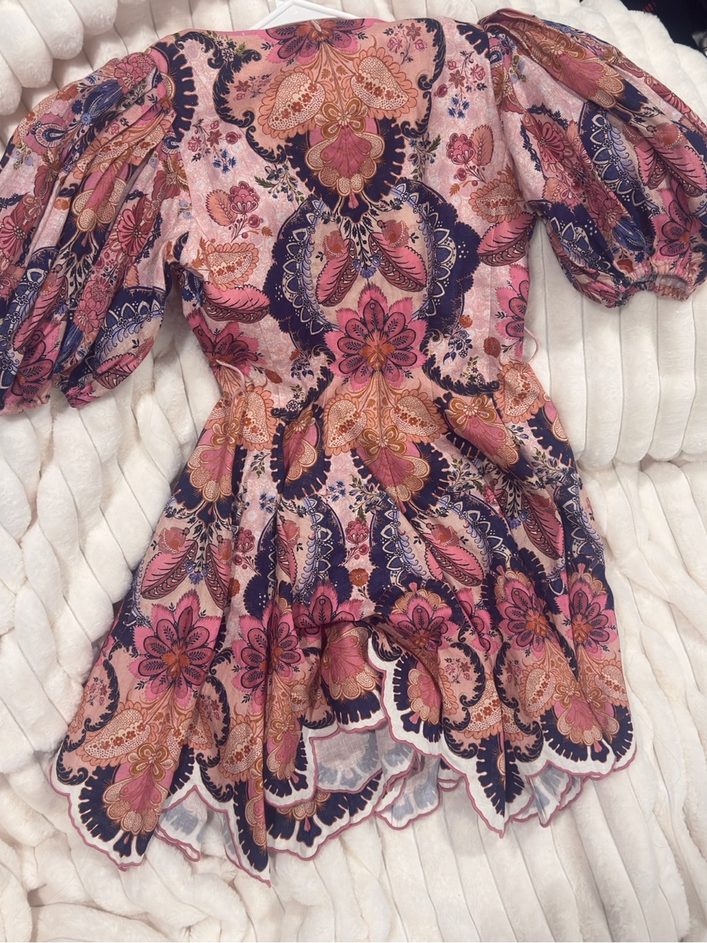 Zimmermann Pink and Navy Floral Puff-Sleeve Mini Dress - Picture 3 of 7